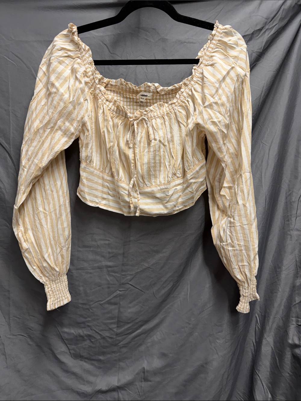 aerie Cream and White Striped Peasant Crop Top